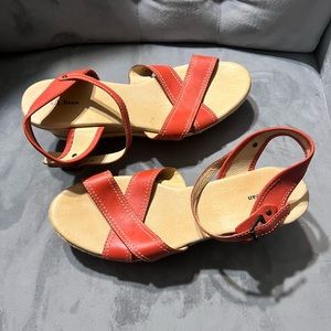 LL bean red espadrille wedge sandal like new